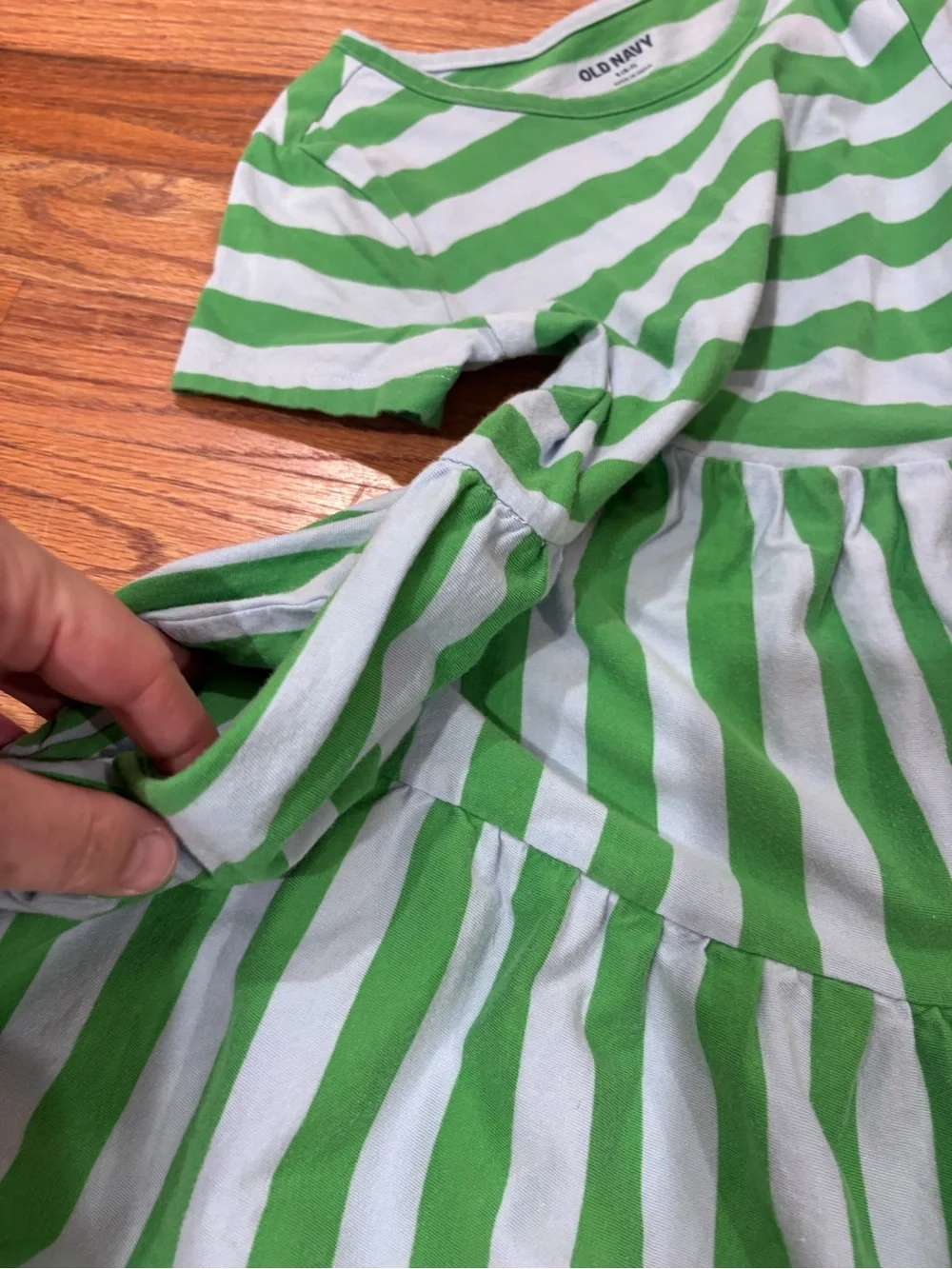 Old Navy Green and White Striped Knit Dress 6-7
